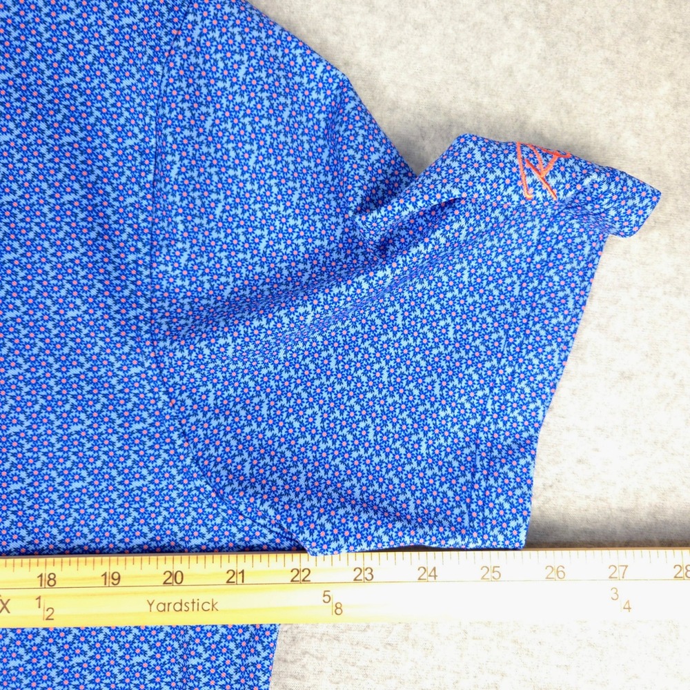 Turtleson Mens Performance Golf‎ Polo Shirt Blue Orange Floral Print Size M - Picture 7 of 8